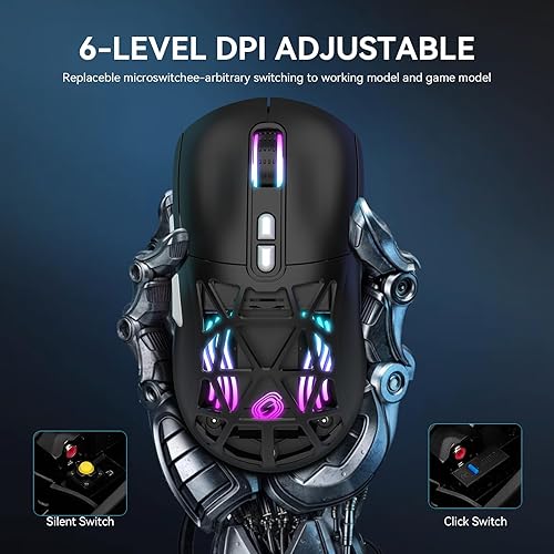 Miniatura 4 de FD Mouse inalámbrico para juegos, mouse macro programable RGB recargable, 10000 DPI, trimodo 2.4 GHzBT 5.0 con cable, batería integrada de 3.7 V 500