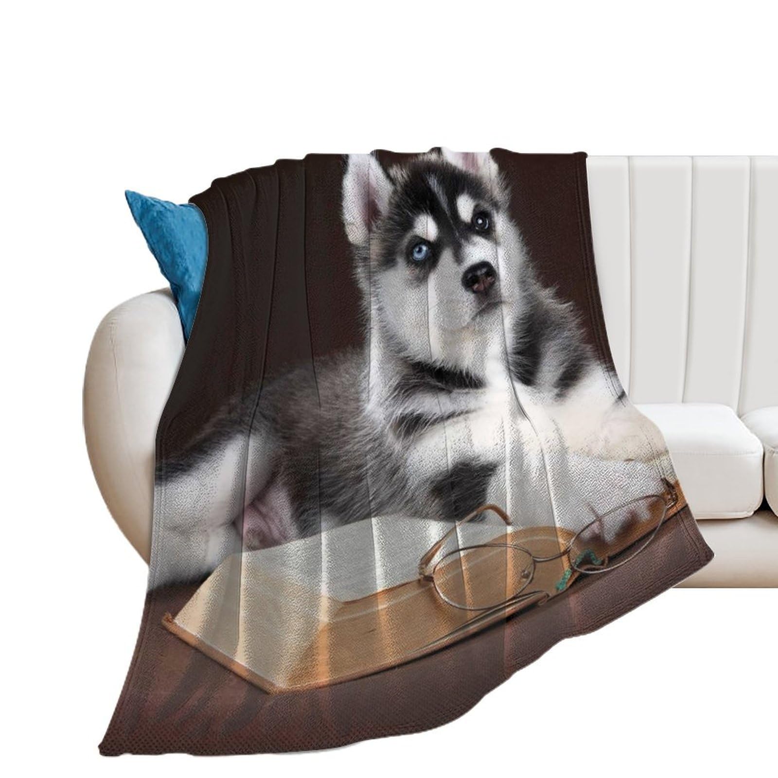 Couverture polaire douce Husky idée cadeau plaid chaud 100x130cm