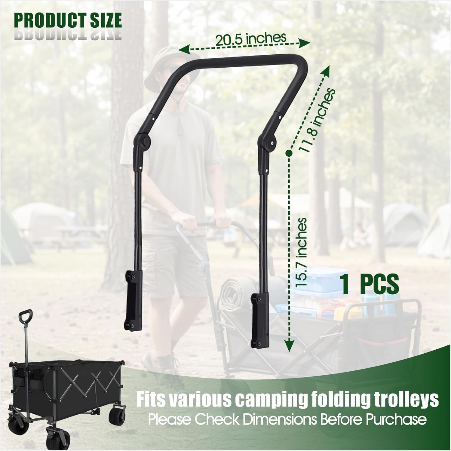 Adjustable Push Pull Handle for Folding Wagon, with Multi-Angle Design, Universal Accessory for Camping, Beach and Outdoor Use, Not Include Car Black adjustable