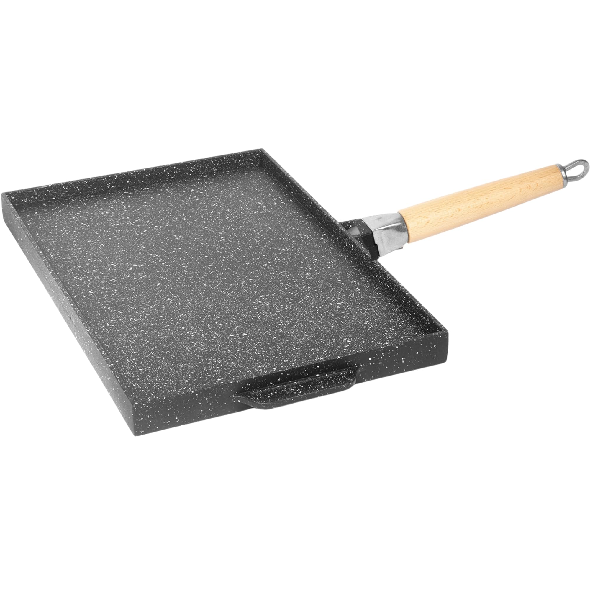 NAMAI - Bistecchiera Antiaderente Pietra, 41CM x 25CM, Alluminio Pressofuso, Lati Grill e Liscio, Padella Manico Removibile, No Induzione, Made In Italy
