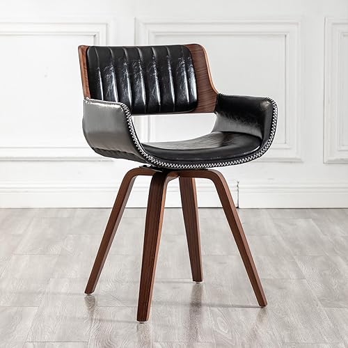 Miniatura 15 de LUNLING Juego de 4 sillas de comedor giratorias de piel sintética, sillas modernas de mediados de siglo con patas de madera/reposabrazos/asiento