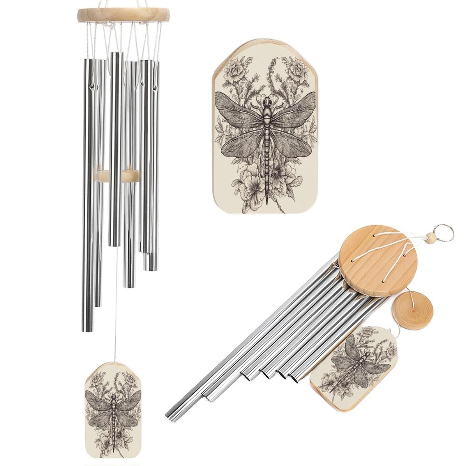 Hand Drawn Floral Dragonfly Wind Chimes for Outdoor Large Deep Tone Aluminium Wind Chimes Soothing Melodic Sound 20.5" Hanging Metal Windchimes Outdoors Decor for Patio Porch Yard