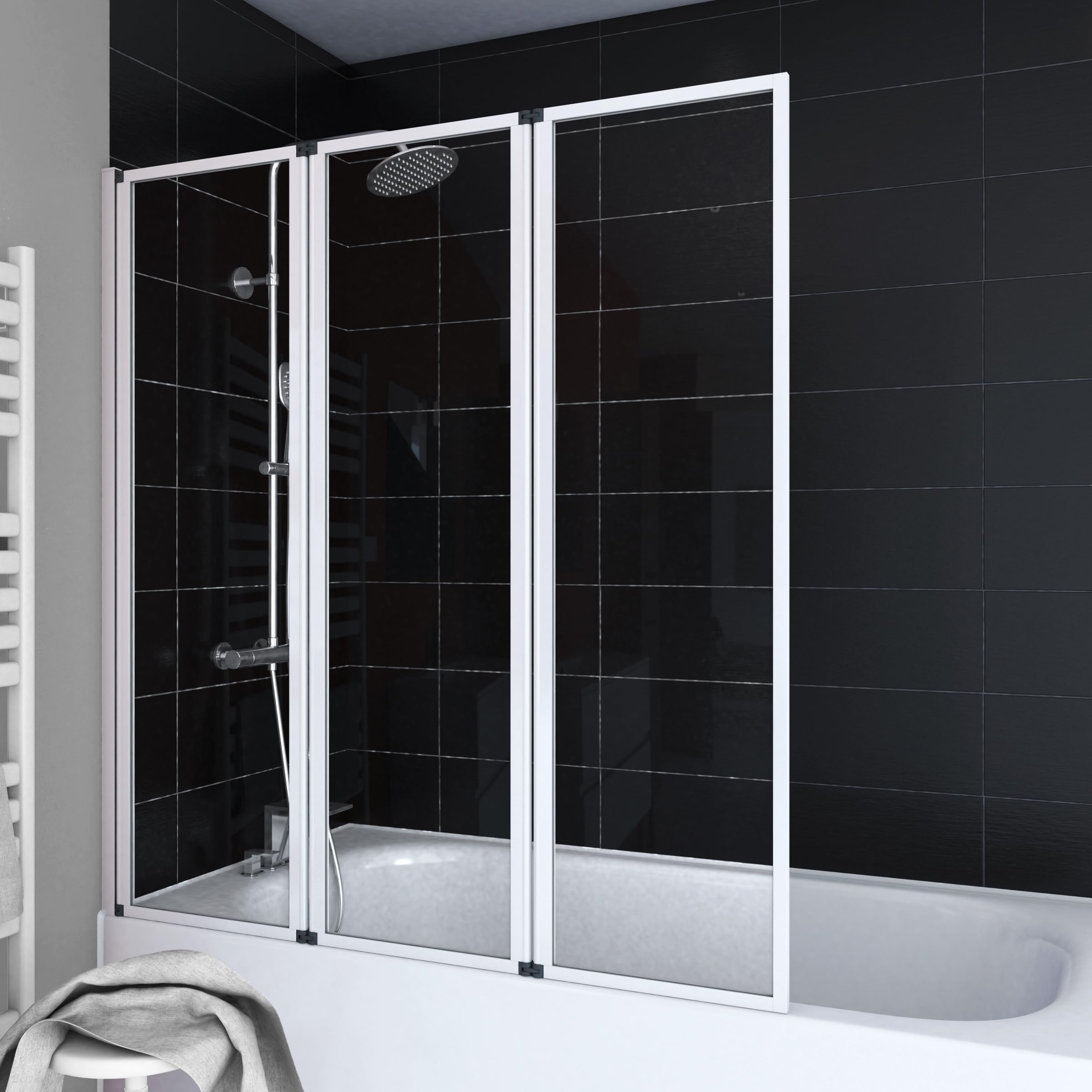 Marwell Triple White - Mampara de ducha para bañera (125 x 143 cm), color blanco