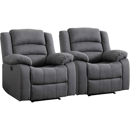 EBELLO Classic Power Recliner Chair, Oversized Electric Overstuffed Chair with Thicked Cushion and Back, Single Sofa with Comfortable Armchair, Gray, 2Pcs