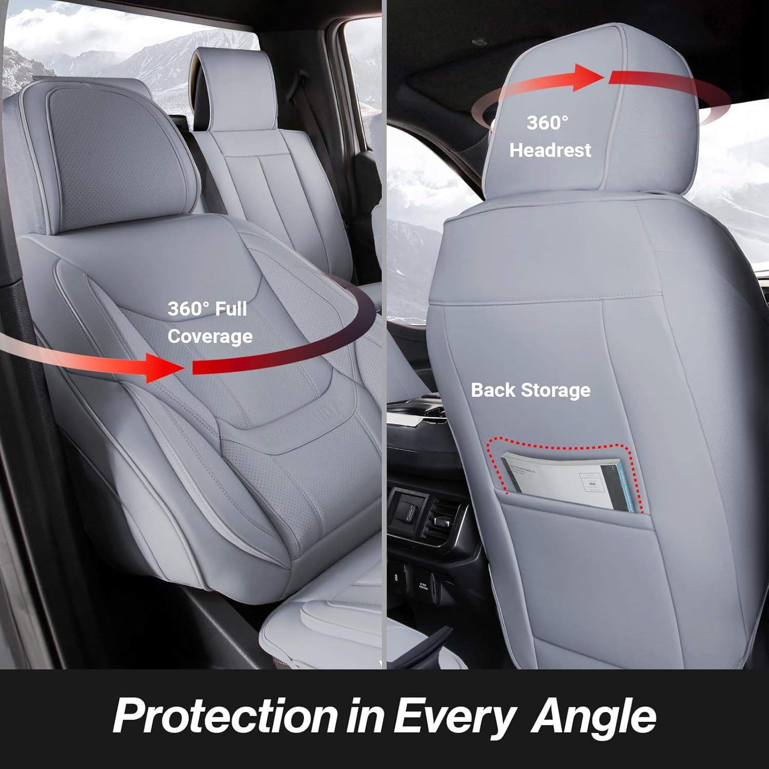 Coverland Custom Car Seat Covers for 2005-2023 Tacoma All Cabs Front Truck Car Seat Protector, Water Resistant Leather, Memory Form Back Support Car Seat Cushion, Airbag Compatible (Front - Gray)