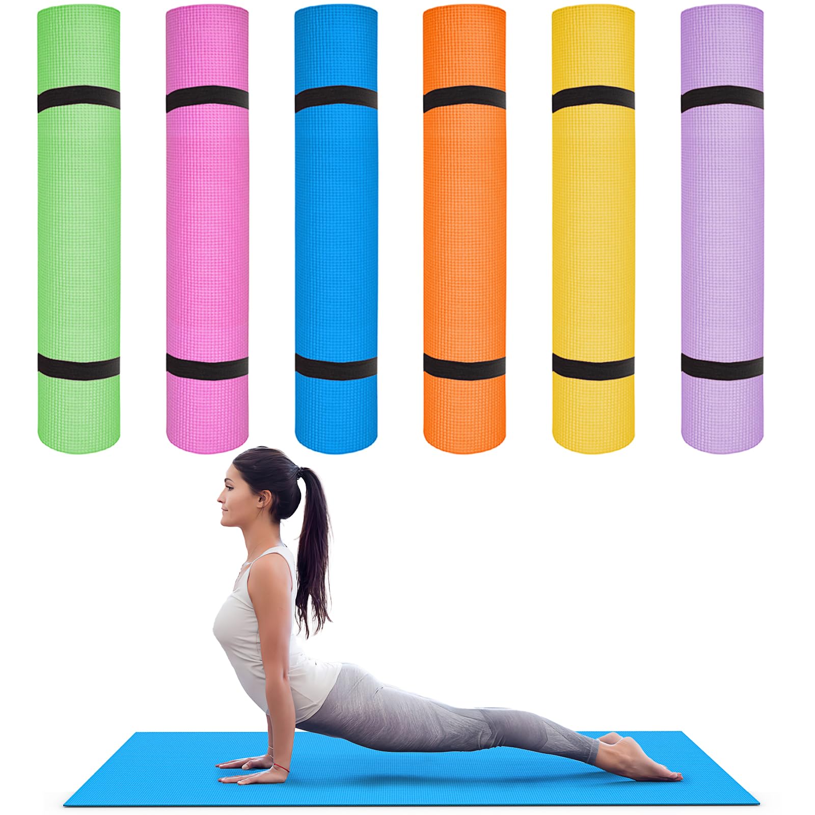 LYCN 6 Pack Yoga Mat Bulk, Large Non Slip Pilates Mat for Women Men, 6mm Thick Foam Exercise Mats Gym Pad for Fitness Stretching Workout Studio Home,173 x 61cm（6mm)