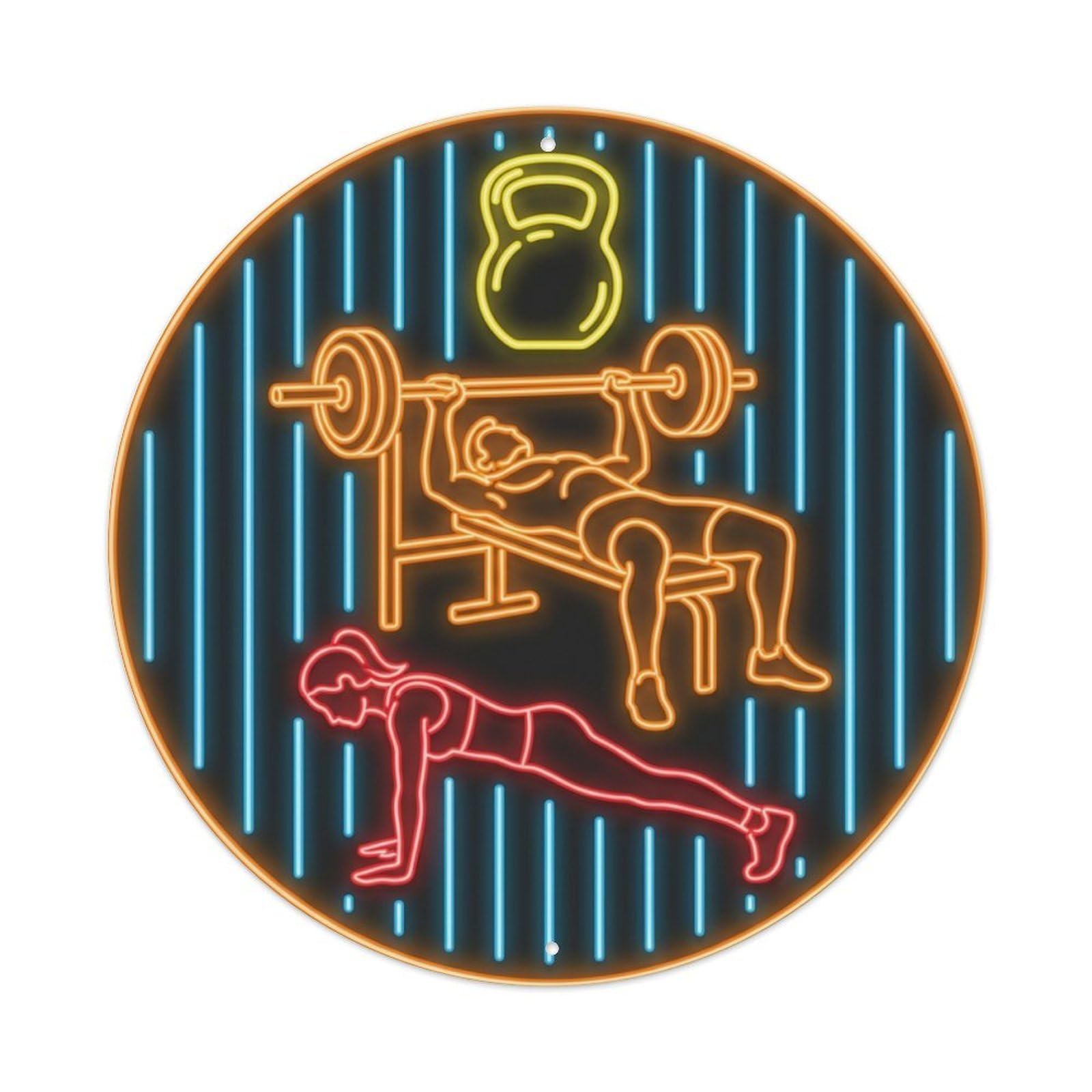 Yrnq 8X8inch Vintage Style Vintage Faux Neon Gym Retro Bodybuilding Fitness Strength Metal Tin Sign