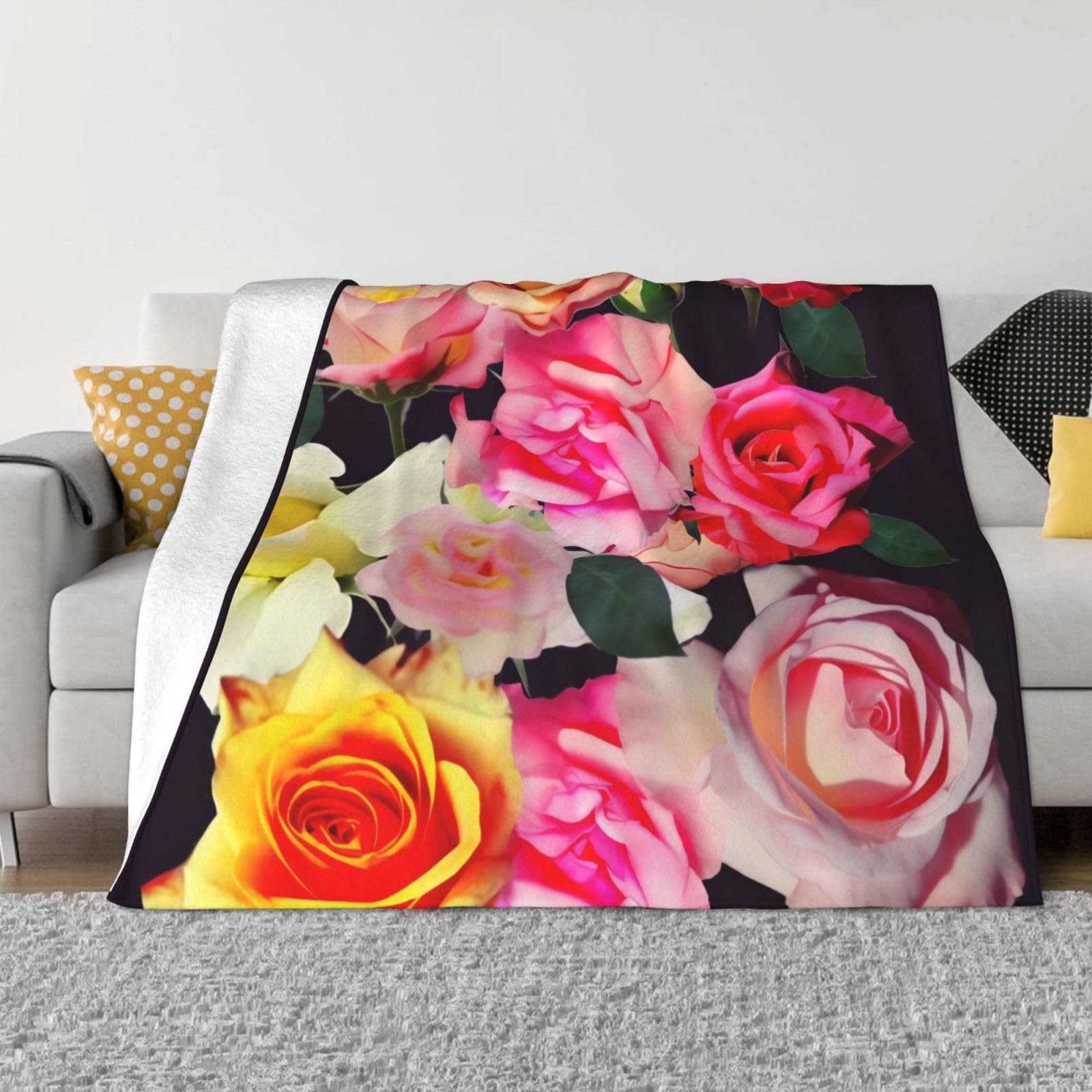Couverture flanelle pour le canapé plaid douillet salon bureau motif rose