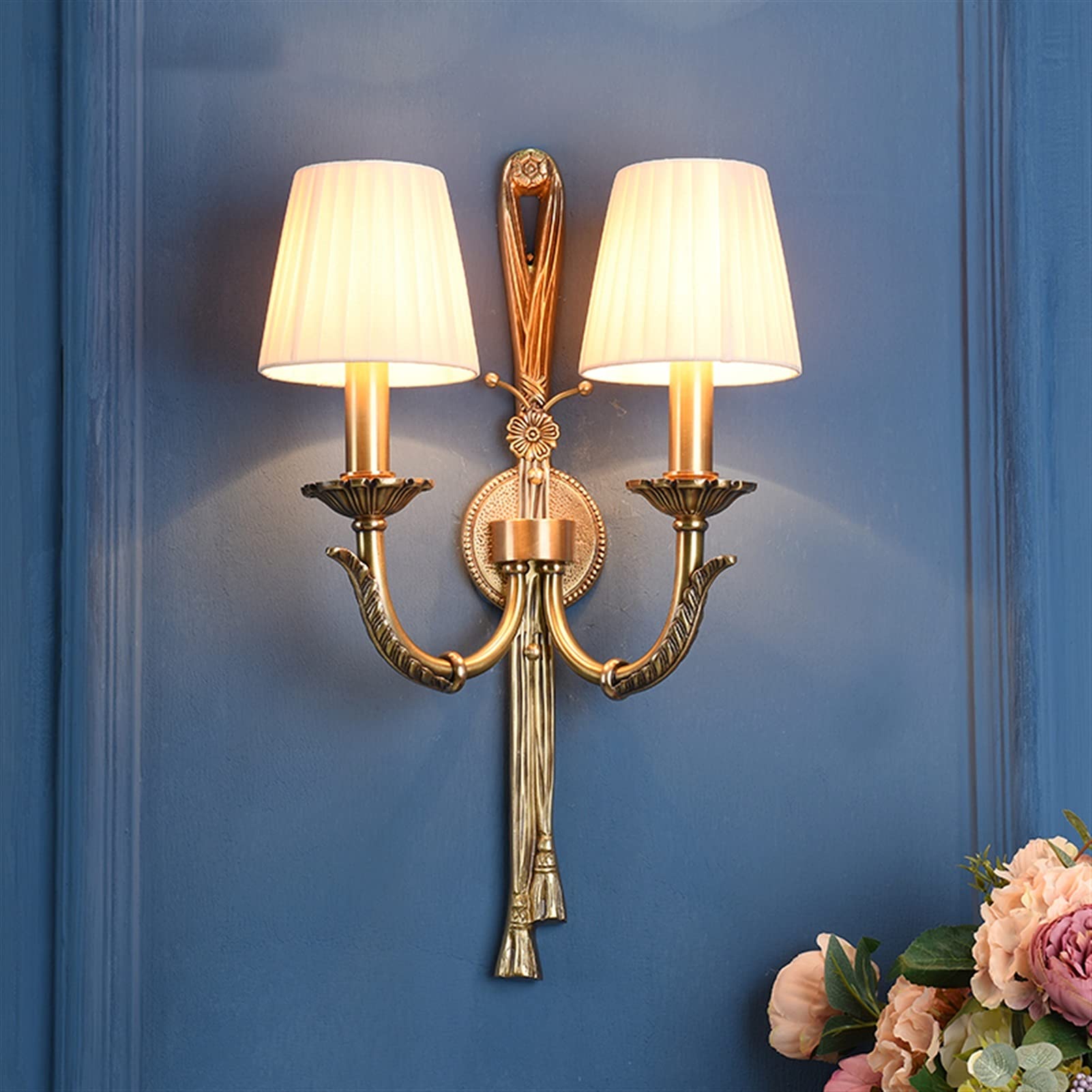 ZTCHSENZT Wall Sconces, Full Copper Wall Lamp 2 Arm Indoor Wall Lights Loft Corridor Living Room Lighting Fixture