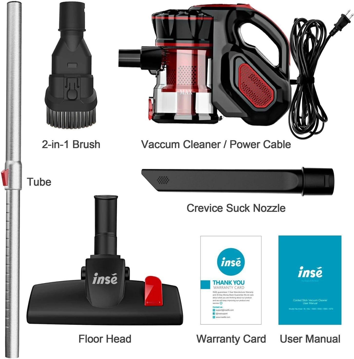 Powerful 18Kpa Suction Stick Vacuum Cleaner Red