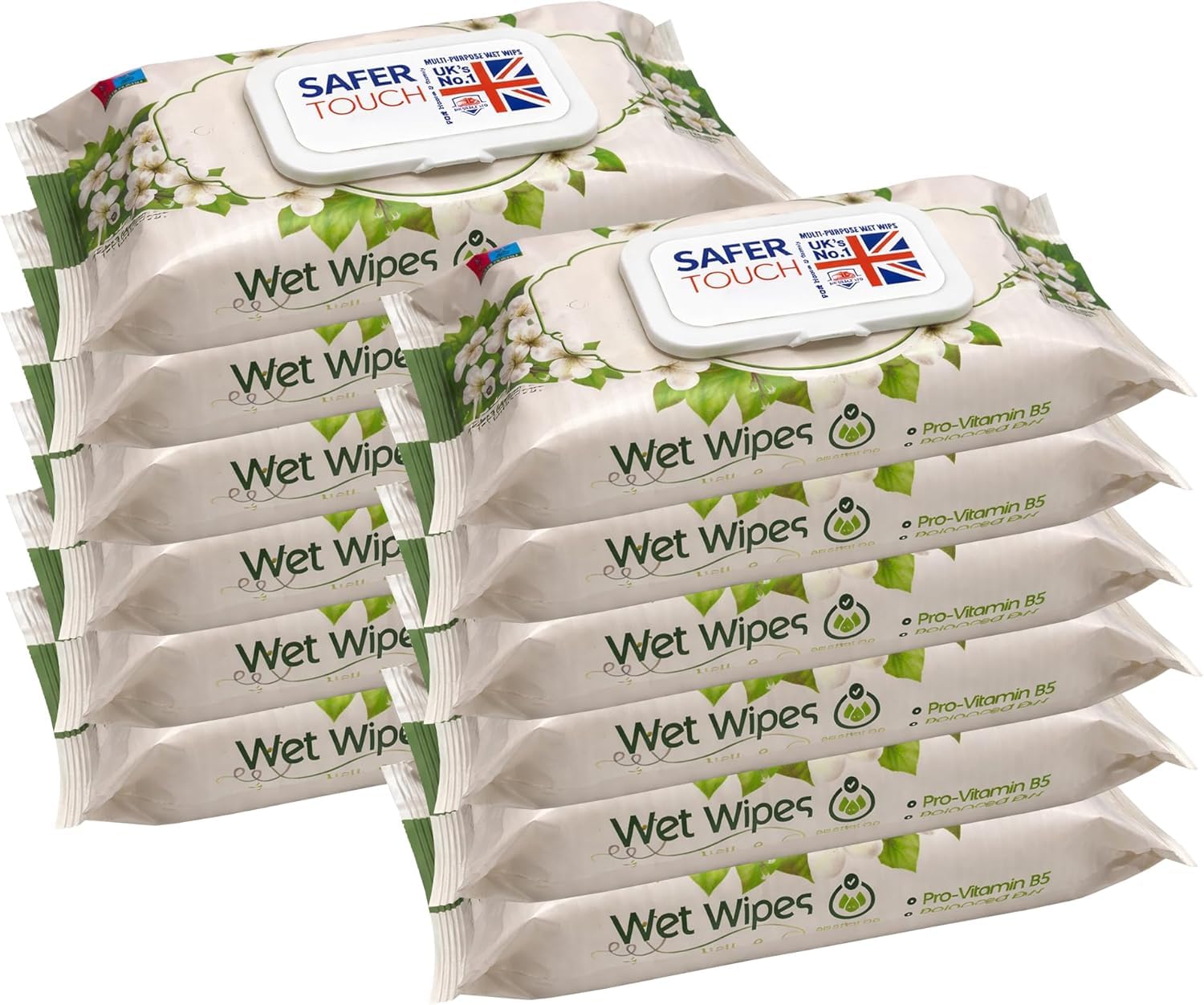 Safer Touch Wet Wipes, Jasmine Scented, 960 Wipes (80 x 12 Packs) | Gentle Water-Based Face & Makeup Wipes, Alcohol-Free for Hands, Face & Body
