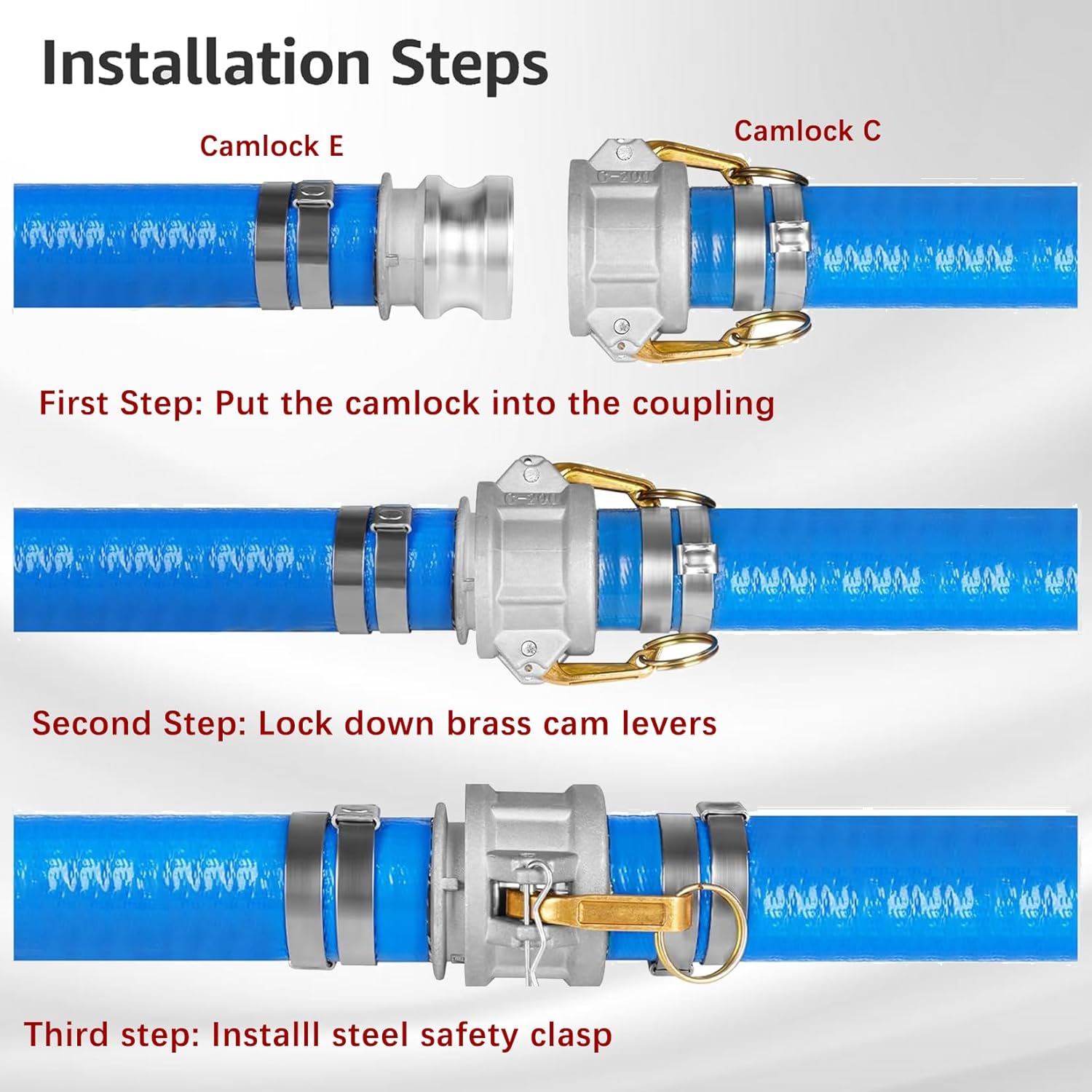 findmall 1-1/4 x 100FT Heavy Duty Pool Backwash Hose, Reinforced PVC Lay Flat Discharge Pump Hose, Water Transfer Pools Drain Hose with Aluminum Camlock C and E Fittings
