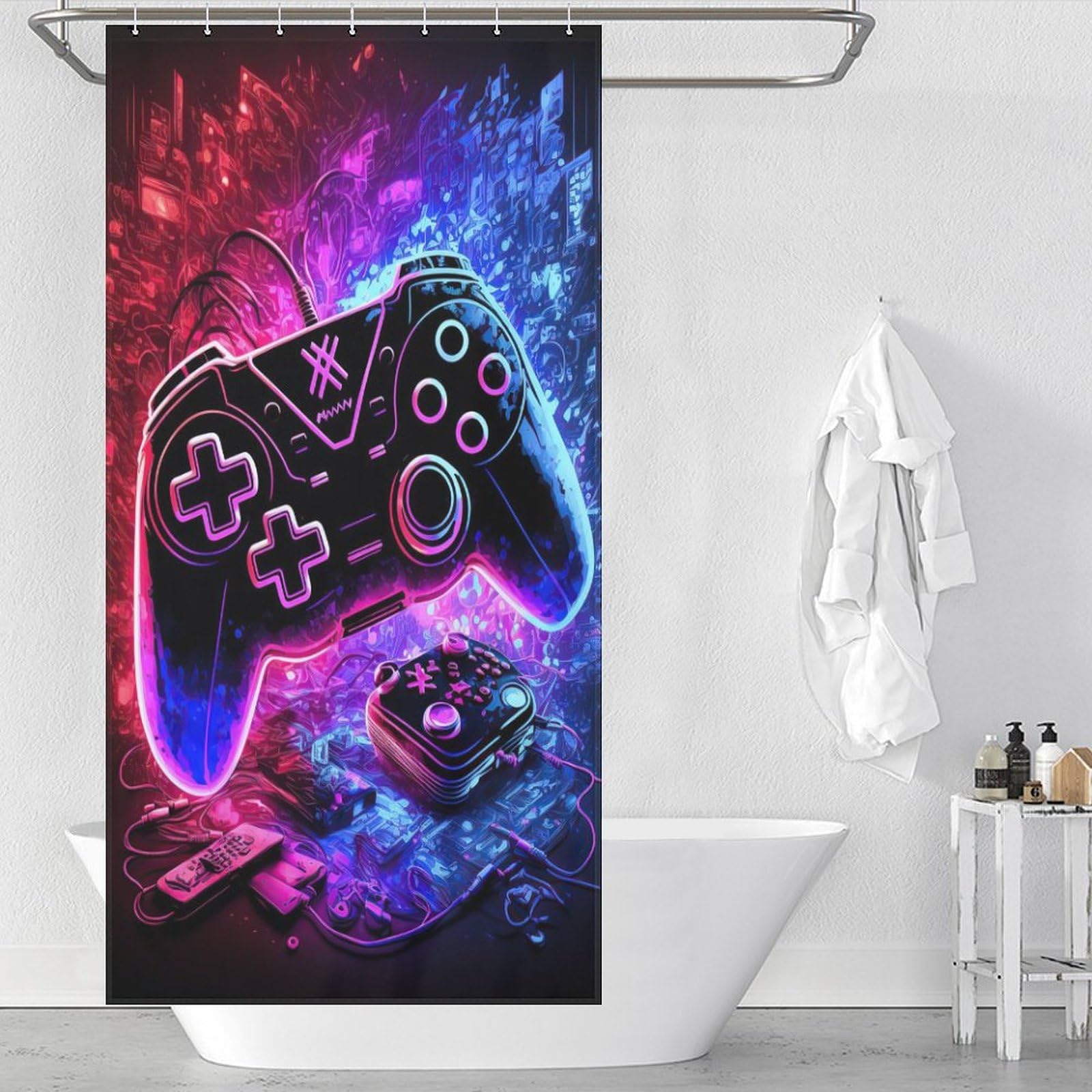 Rideau de douche contrôleurs de jeu en tissu lavable 92x183 cm