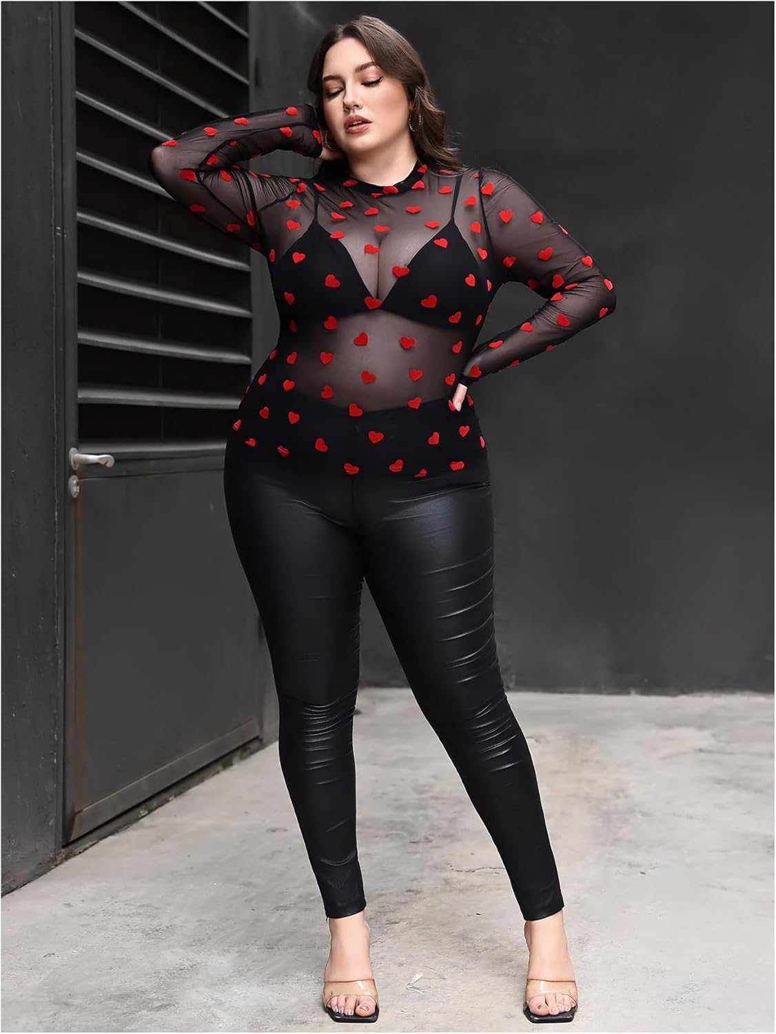 WDIRARA Women's Plus Size Floral Print Sheer Mesh Top Round Neck Long Sleeve Blouse - Image 4