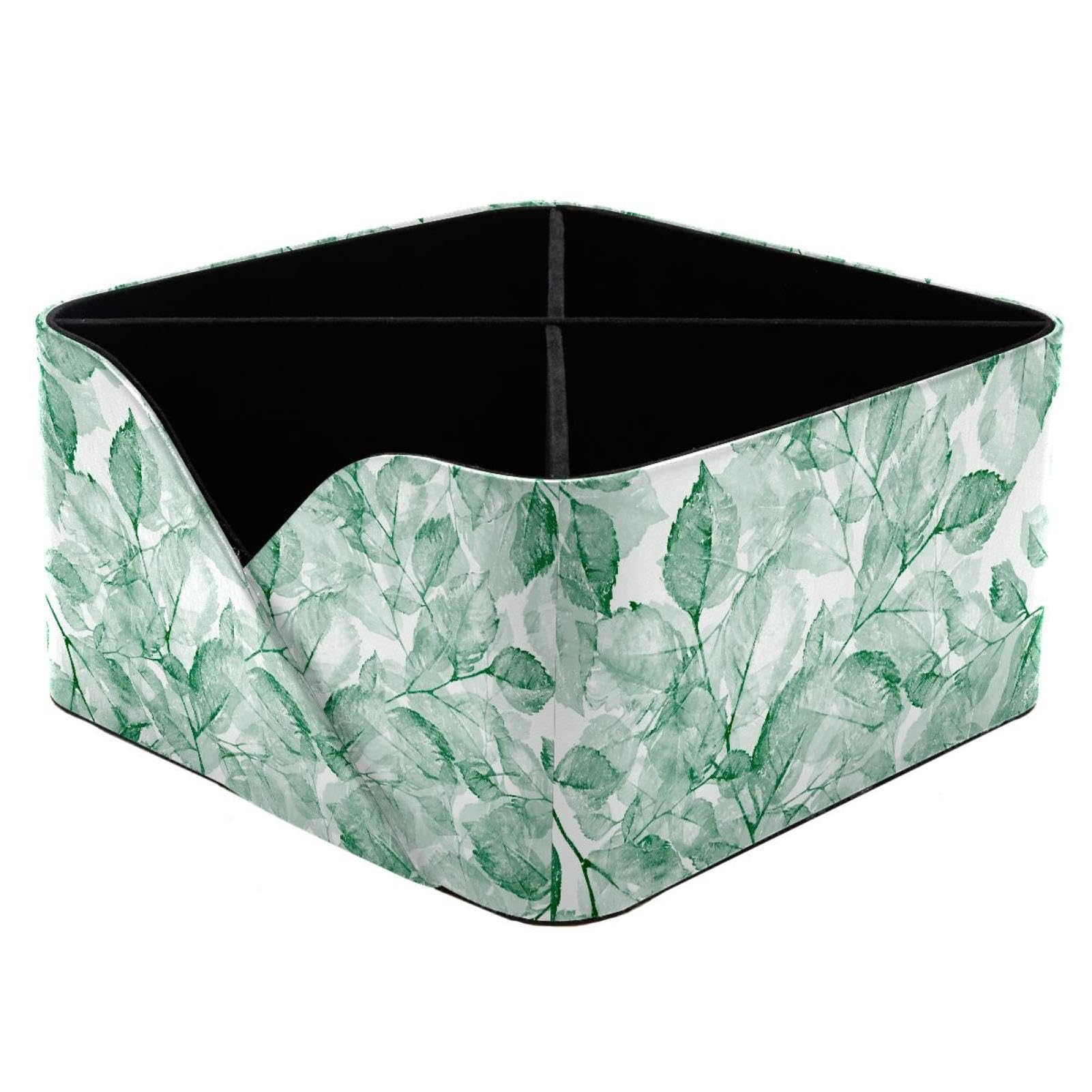 KengjuTesu Watercolor Green Leaves Plant Pattern Desktop Organizer Pen Holder, Rectangular Pencil Cup for Office, Study and Makeup Stations