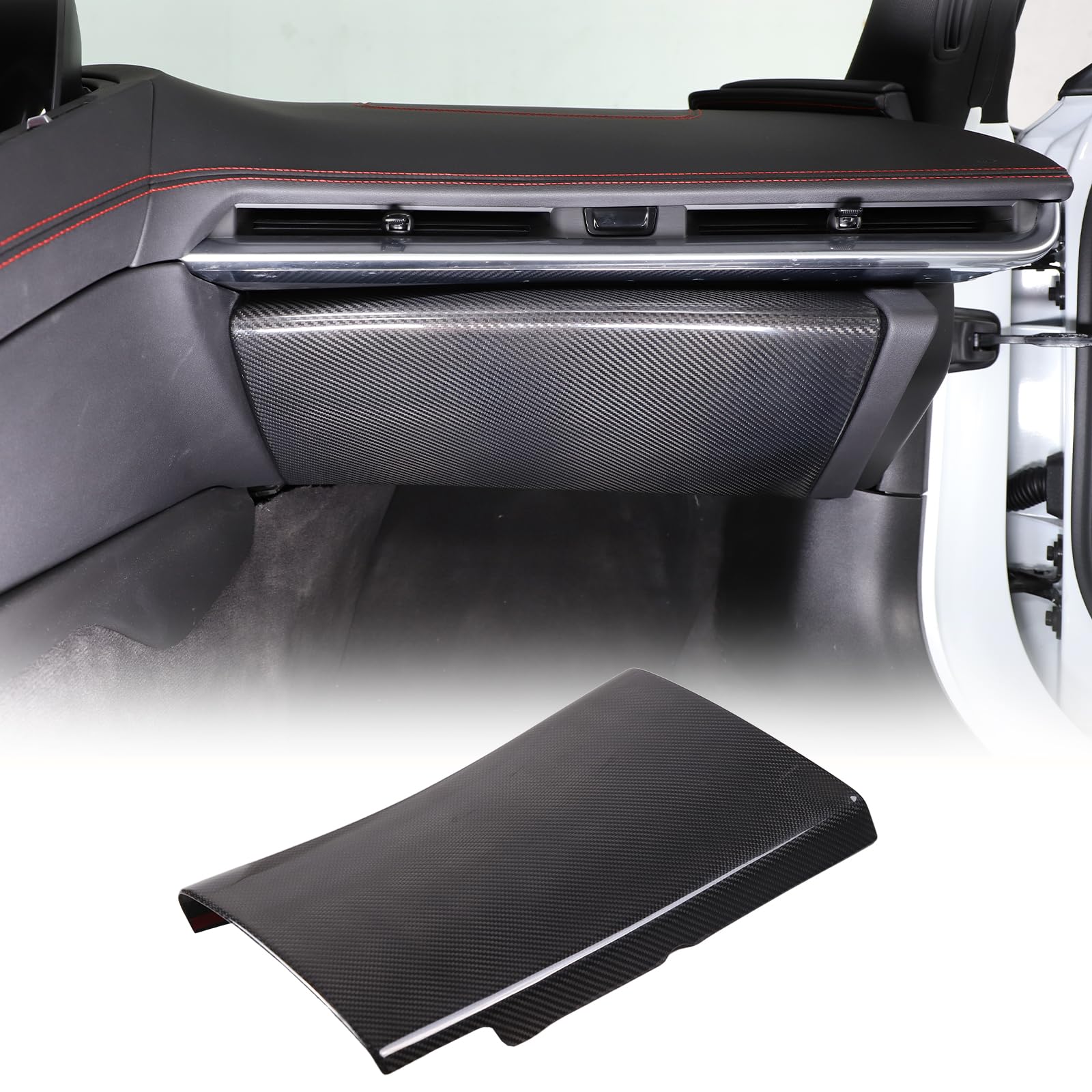 Fgtagtal Real Carbon Fiber Co-Pilot Glove Storage Box Panel Cover Compatible with Chevrolet Corvette C8 Stingray 2020-2024, Center Console Glove Box Panel Trim Cover Accessories (Black)