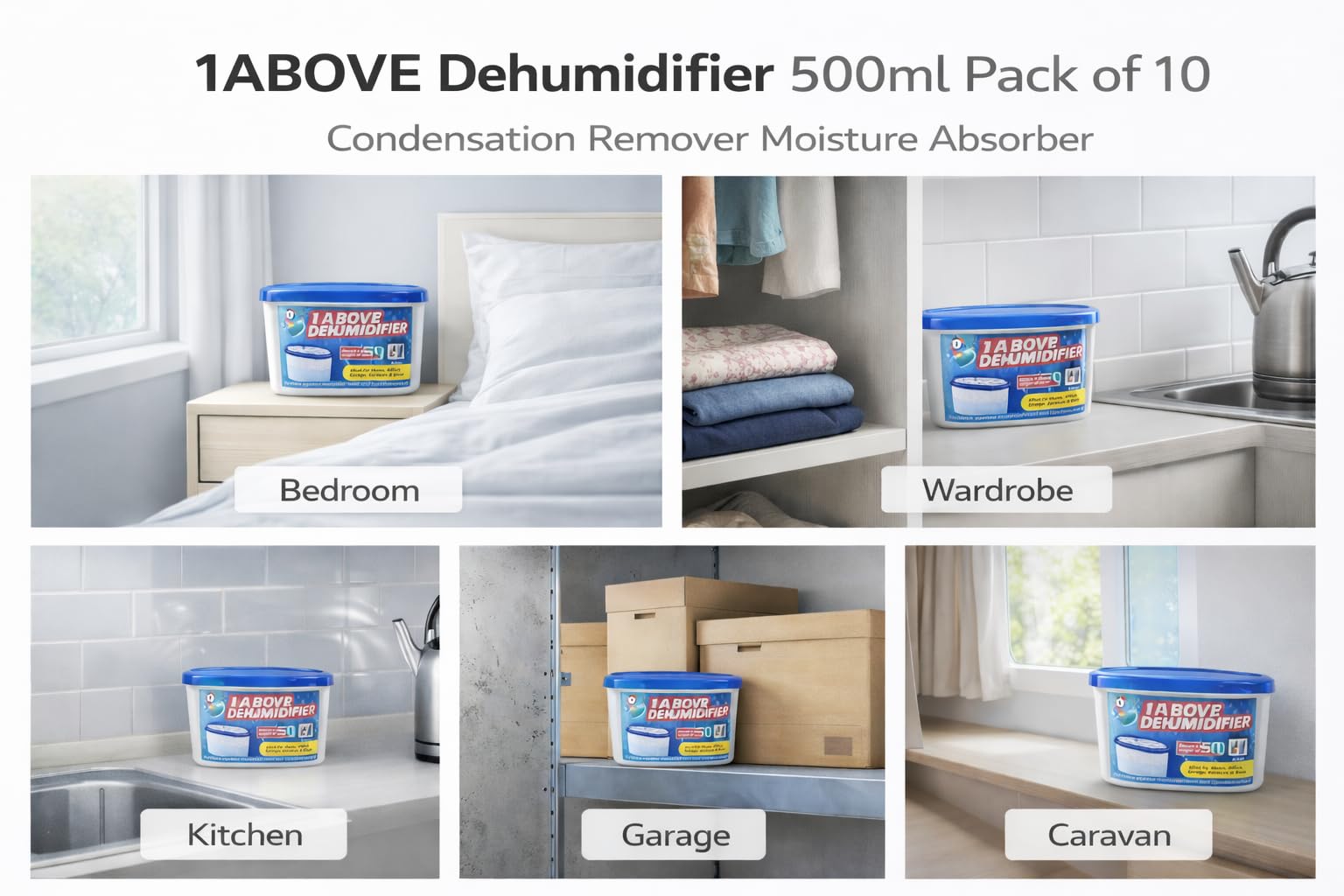 Deumidificatore 500 ml per la rimozione della condensa, deumidificatori per umidità, muffe, umidità in casa, cucina, armadio, camera da letto, roulotte, ufficio, garage, bagno, cantina (10)