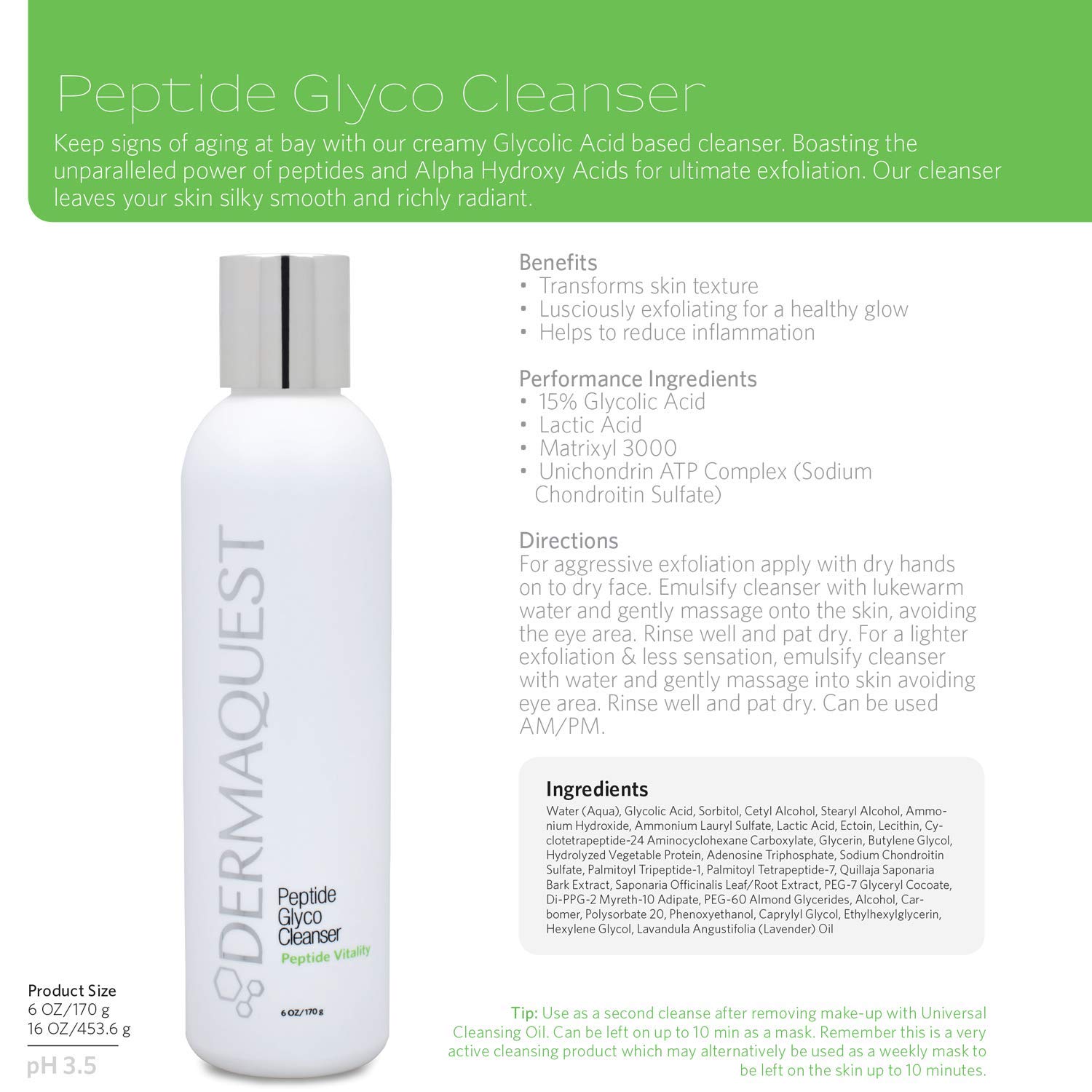 DermaQuest Péptido Glyco Limpiador – 6 oz (177.44 ml)