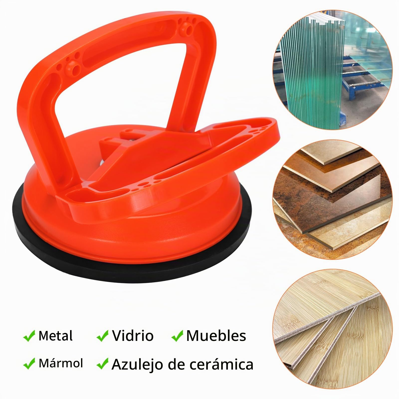 Ventosas Elevación 50kg, Elevador de Vidrio Cristales Azulejos Espejos, Vacío Potencia Diámetro 11.8 cm Naranja