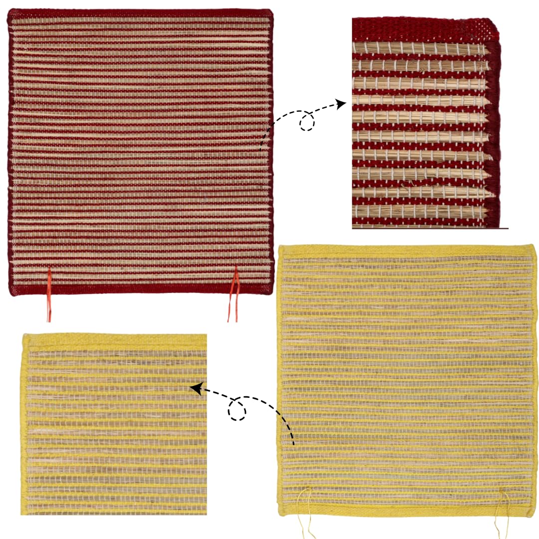 SHYAMA KUSHA AASAN (Kusha Grass and Wool Aasan for Puja, Meditaion & Japa) (Red and Yellow) (10, Square)-image-2