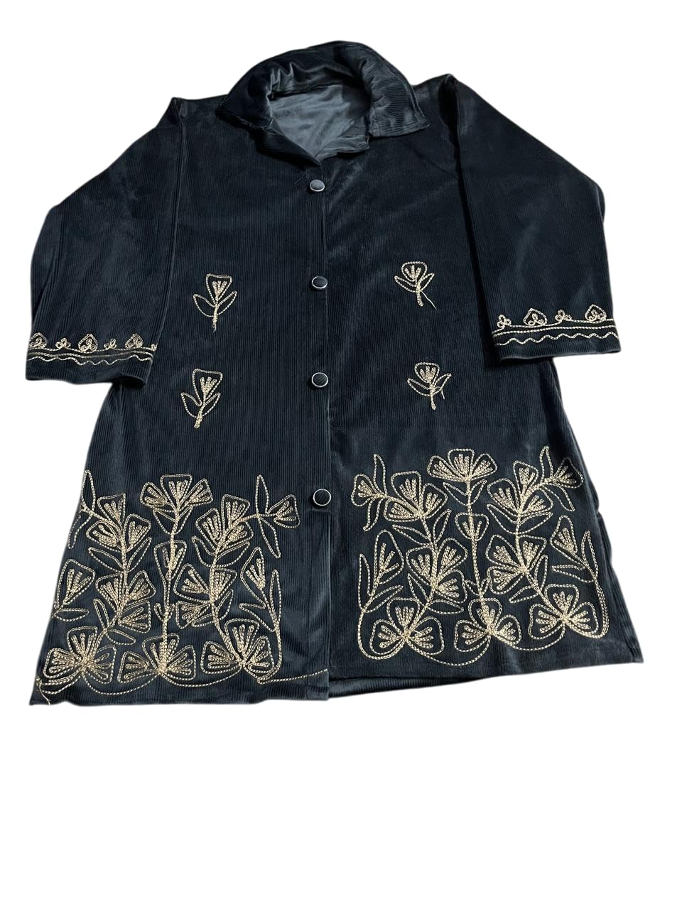 Women's Embroidered Corduroy Coat, Floral Design, Winter Wear-image-42