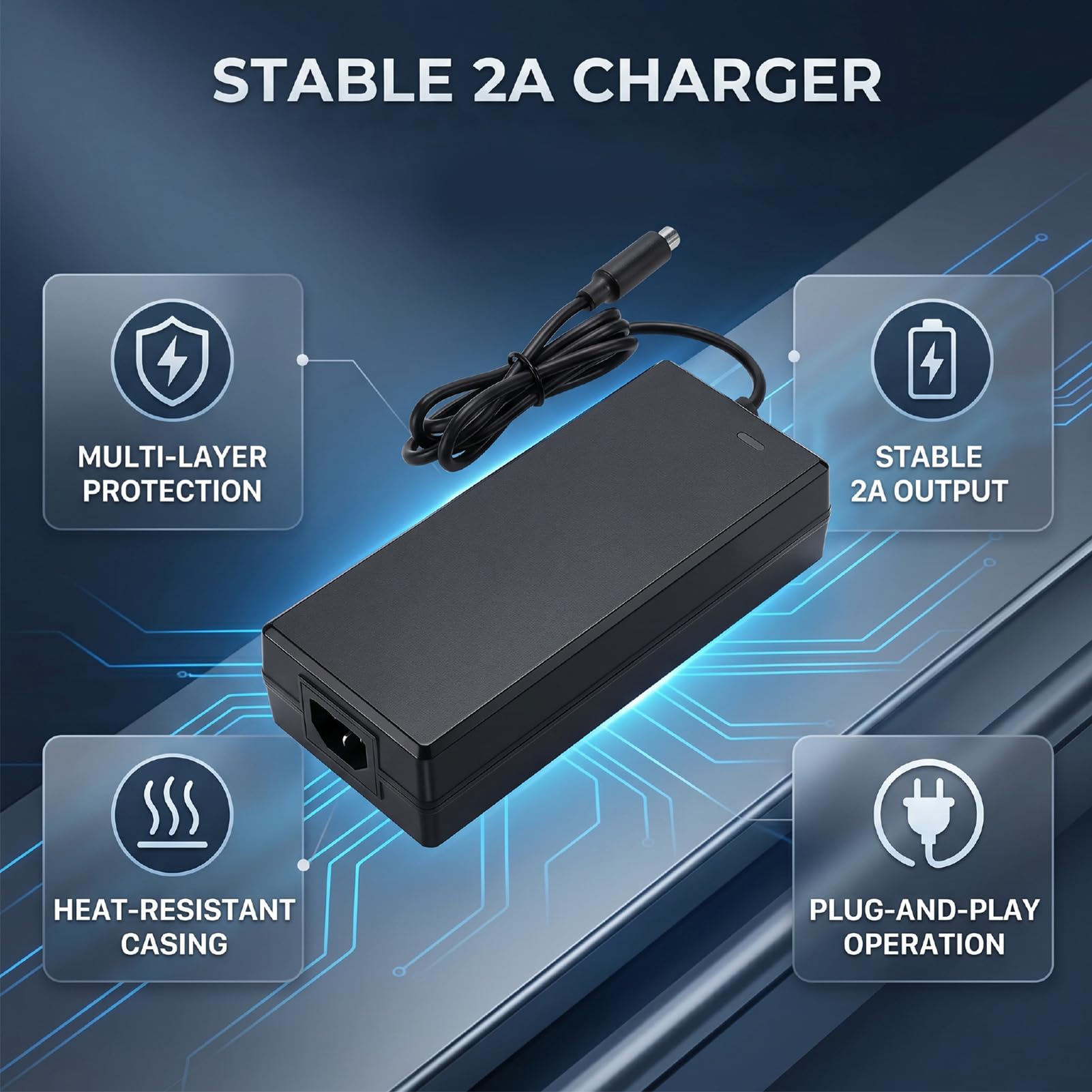 Chargeur de Batterie pour Scooter électrique 2A, Adaptateur d'alimentation pour Kukirin