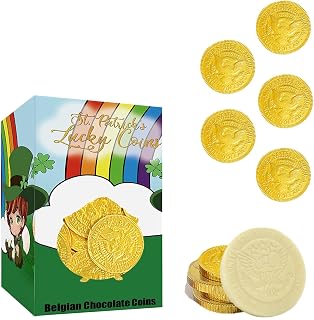 The Dreidel Company St. Patrick's Day White Milk Chocolate Coins Half-Pound, Half-Dollar Gold Foil Coins in Themed Box, Made with Premium Belgian Chocolate, Gluten-Free, Nut-Free, Kosher