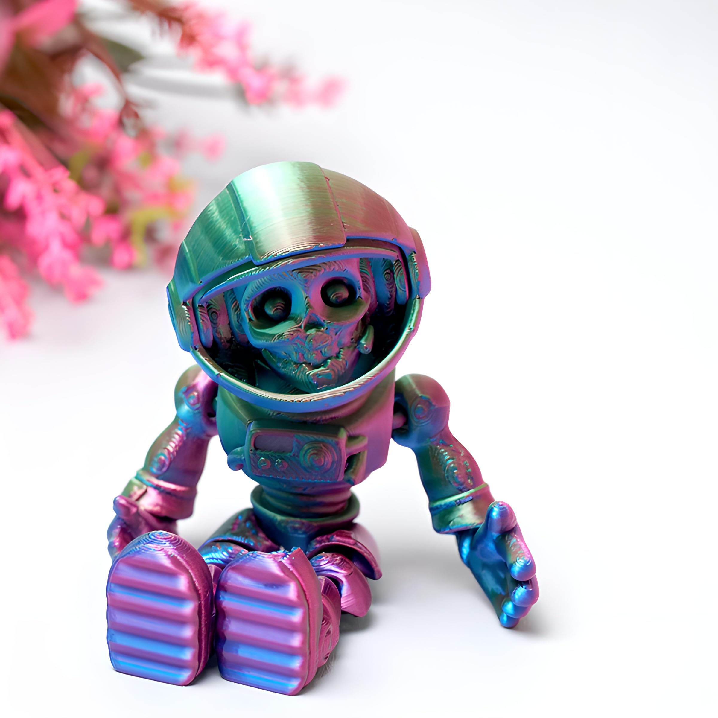SHEETA 5 Inch 3D Printed Space Zombie Astronaut Fidget Toy, Flexible Articulated Skeleton Figurine, Poseable Halloween Desk Décor, Sci-Fi Collectible Gift for Teens Adults Men Women (Holographic)