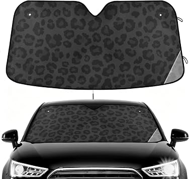 Black Grey Leopard Pattern Windshield Sunshade for Car SUV Truck Front Window Sun Shade Visor Protector Blocks UV Rays Reflect Heat, 57" x 31.5"