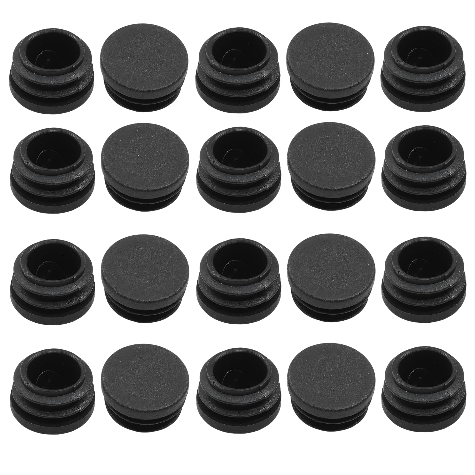 Kyuionty 20 Pack 7/8" Round Plastic Plug, Furniture Pipe Tube Cover Insert Tubing End Caps Fit for 0.78"-0.82" Tubing, Pipe Inner Diameter (Black)