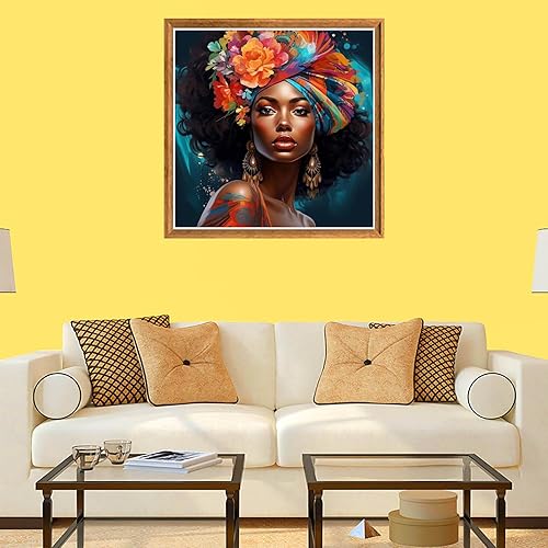 Miniatura 4 de Bimkole Kits de pintura de diamantes 5D, turbante de flores, mujer, taladro completo, mujer africana, juego de bordado de diamantes de imitación