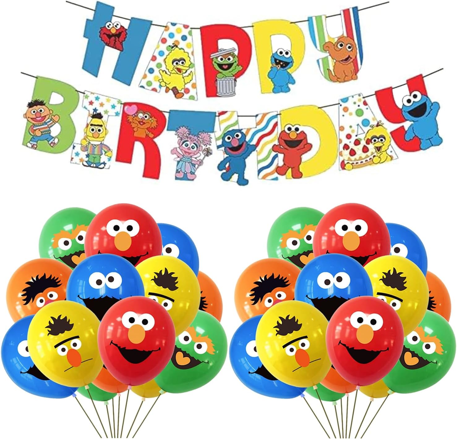 26Pcs Sesame Street Banner Balloons Party Supplies,1pc banner and 25pcs 12 inch Sesame Street Latex Balloons for Kids Baby Shower Birthday Party Decor