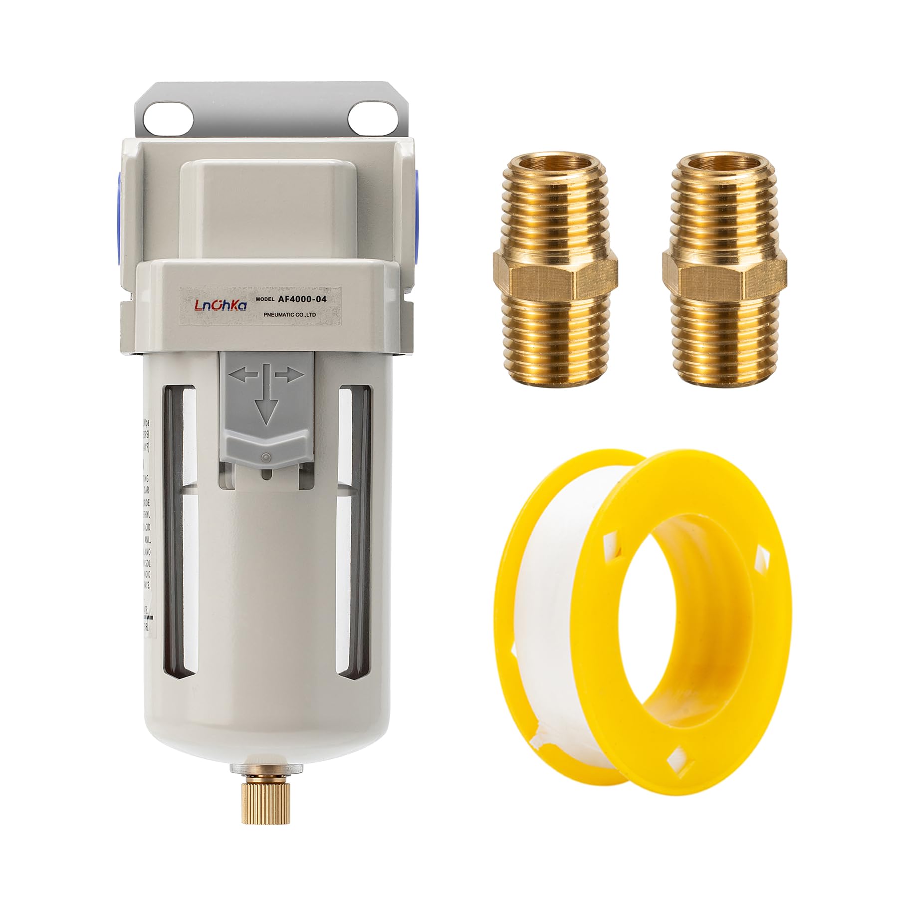 Filtre de sécheur d'air industriel 1/2" NPT, 0-150 psi, séparateur d'eau pour compresseur d'air, filtre de compresseur d'air AF4000-04, élément en laiton de 5 microns, vidange semi-automatique