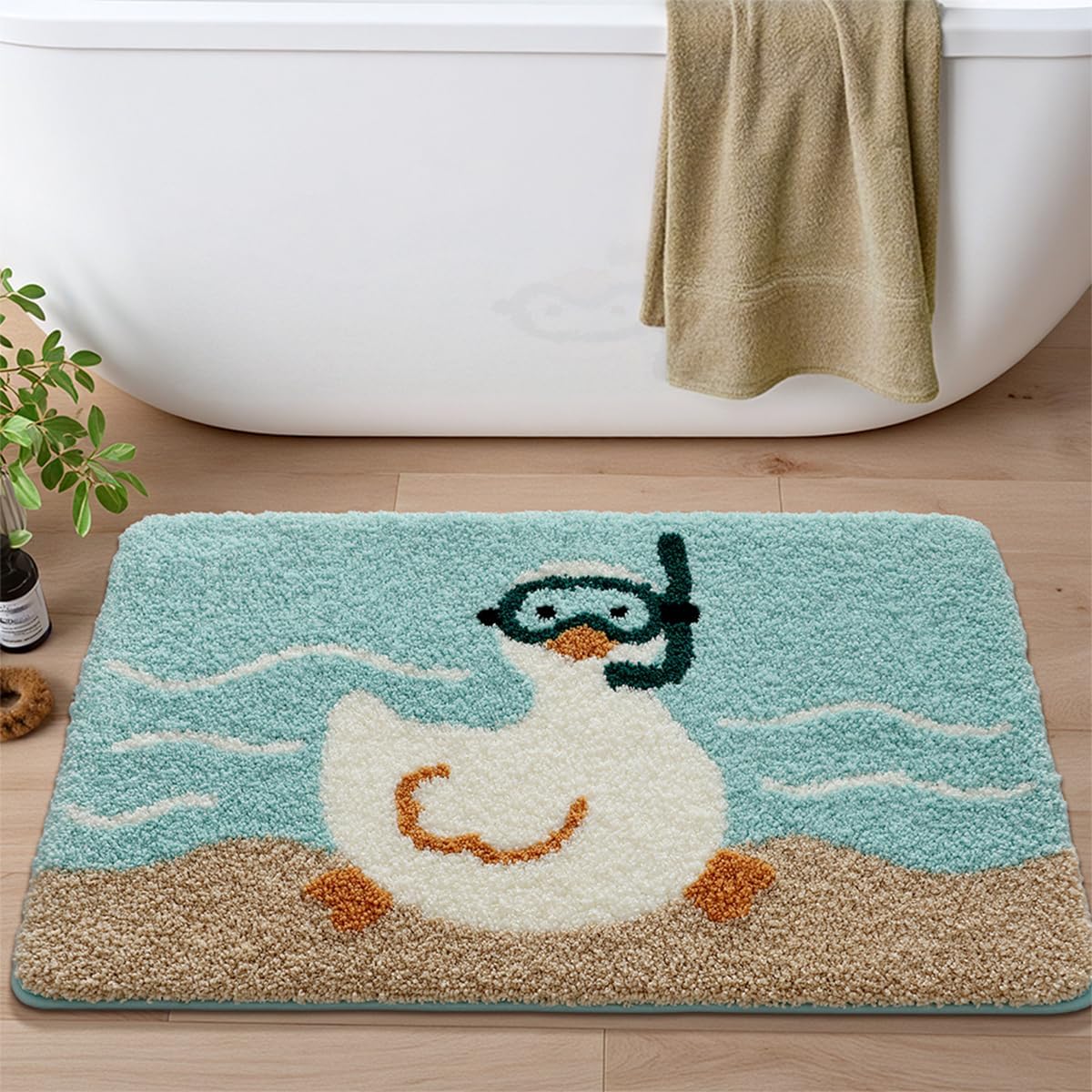 Cute Bath Mat, Fluffy Ultra Soft Bathroom Rugs with Funny Duck Designs, Super Absorbent Shower Bath Rug Non Slip, Machine Washable Floor Mats for Bathtub, Shower, and Entryway, 32" x 20"