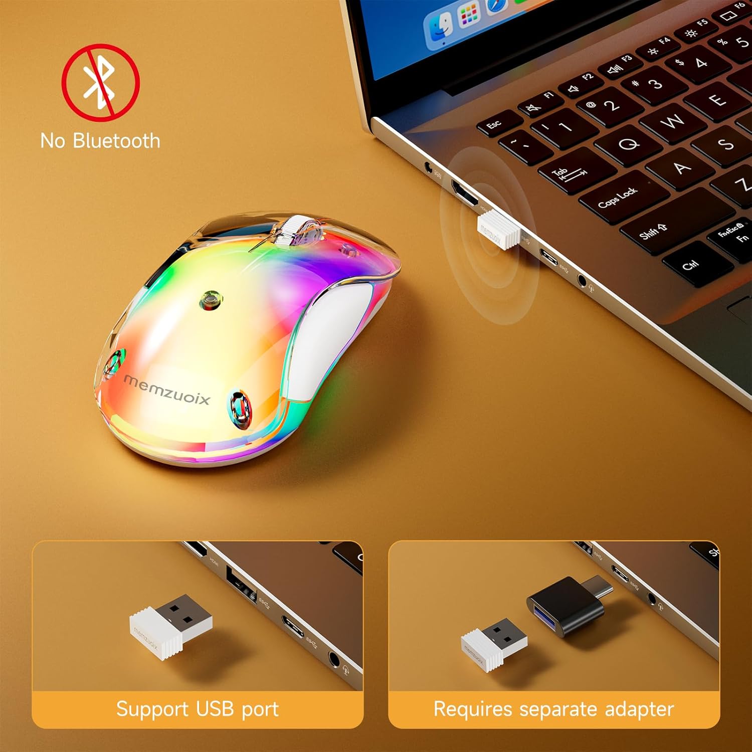 memzuoix 2.4G LED Wireless Mouse, Rechargeable Ergonomic Mouse with Detachable Cover, 1400 DPI Portable Optical Computer Mouse with USB Receiver for Laptop, PC, Desktop and MacBook, 5 Buttons