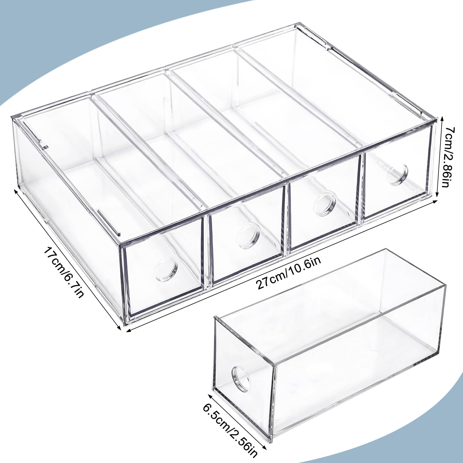 Lot de 3 boîtes de rangement de bureau avec 8 tiroirs en acrylique empilables - Organiseur transparent pour maquillage et lunettes de soleil