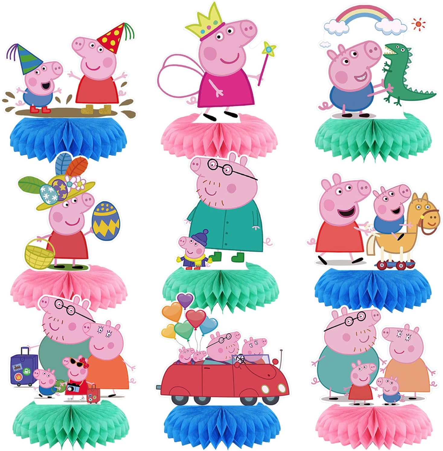 Cartoon Pink Pig Birthday Party Supplies Pink Pig Honeycomb Centerpieces 9Pcs Table Decorations 3D Double Side Honeycomb Double Sided Table Decorations Centerpieces