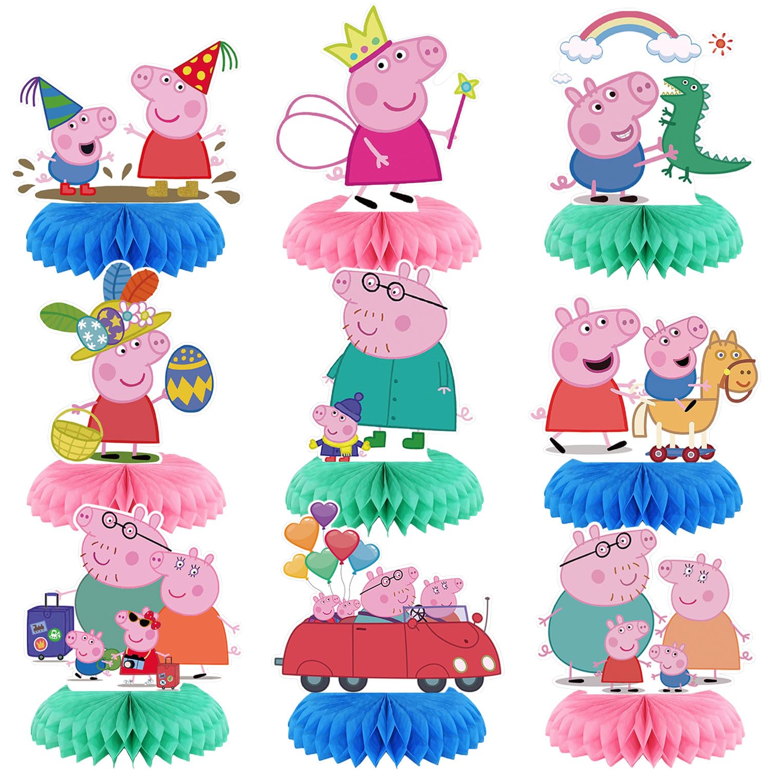 Cartoon Pink Pig Birthday Party Supplies Pink Pig Honeycomb Centerpieces 9Pcs Table Decorations 3D Double Side Honeycomb Double Sided Table Decorations Centerpieces