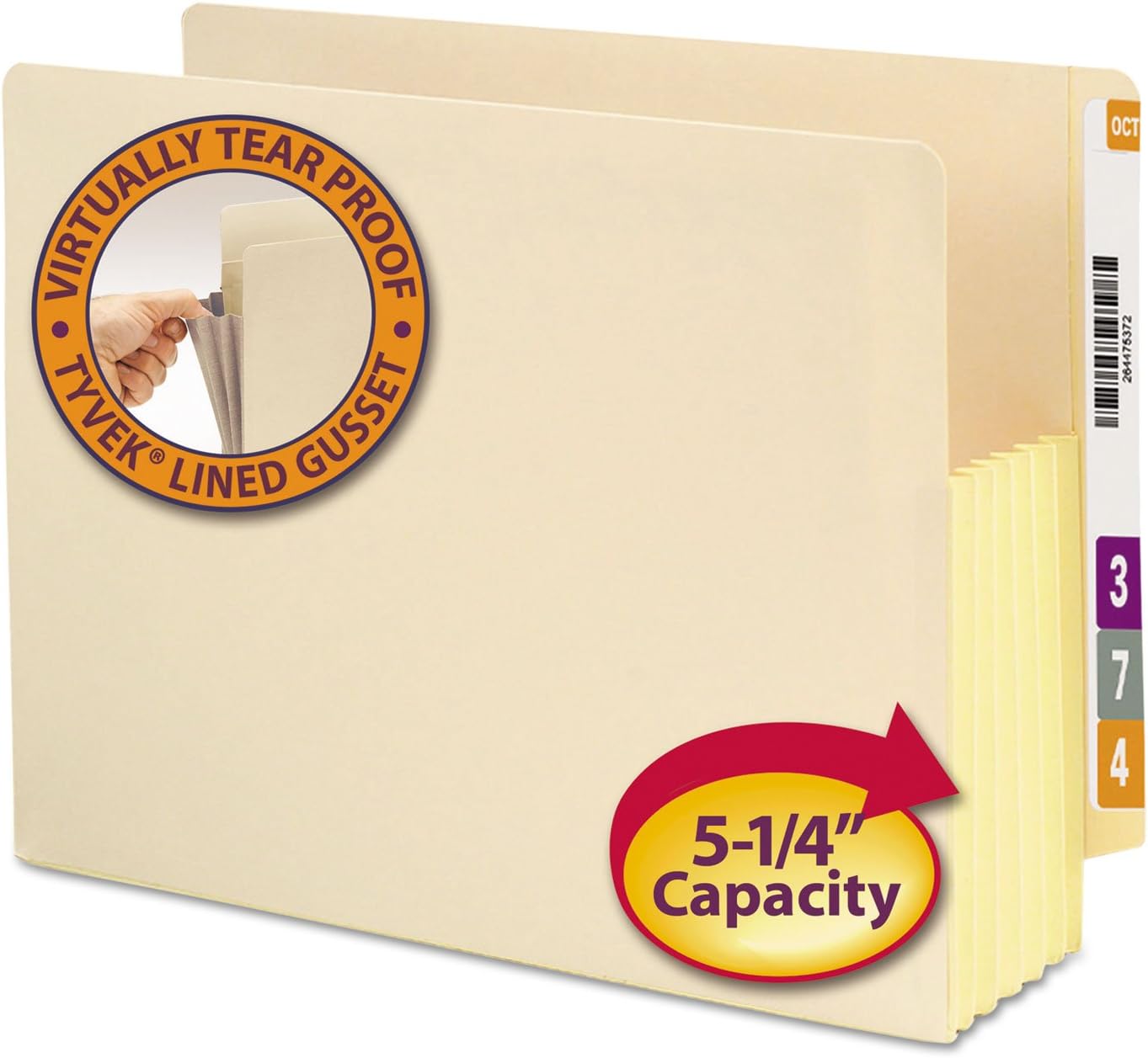Smead End Tab File Pocket, Reinforced Straight-Cut Tab, 5-1/4" Expansion, Tyvek®-Lined® Gusset, Letter Size, Manila, 10 per Box (75174)