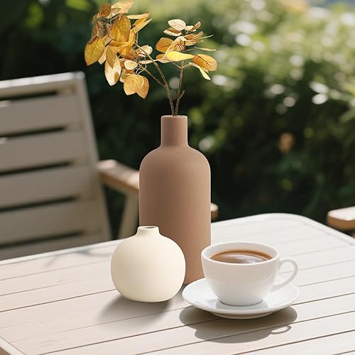 Miniatura 5 de Juego de 4 jarrones de cerámica neutros para decoración del hogar de granja, jarrones decorativos rústicos para centros de mesa de sala de estar,