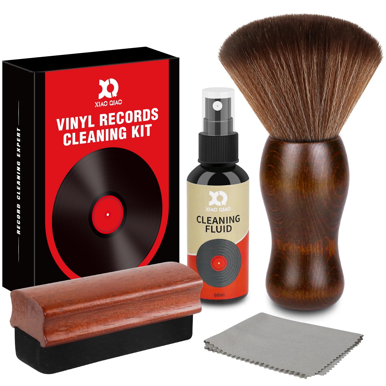Vinyl Record Cleaner Kit - Complete 5-in-1 Vinyl Records Cleaning Kit Includes Soft Velvet Record Brush, Cleaning Liquid, Anti-Static Nano Fiber