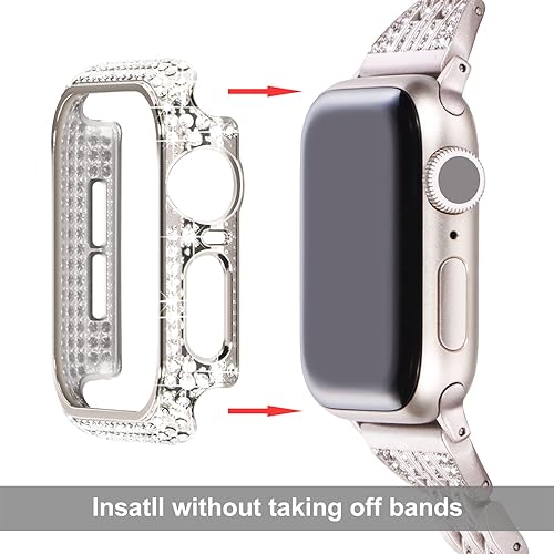 Miniatura 5 de Surace Funda de 1.614 in compatible con Apple Watch Series 9, 8, 7, parachoques protector con más de 400 diamantes de cristal, estilo brillante