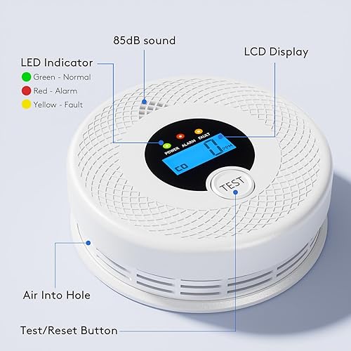 Miniatura 6 de Paquete de 3 detectores de humo Wi-Fi detector de monóxido de carbono combinado con notificaciones de aplicación, botón de prueba/silencio, detector