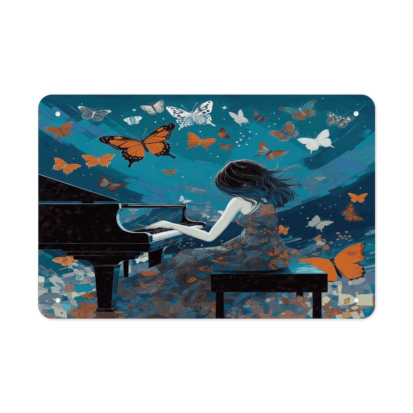 Fekiloot Girls Style Playing Piano Metal Signs Wall Art Tin Sign