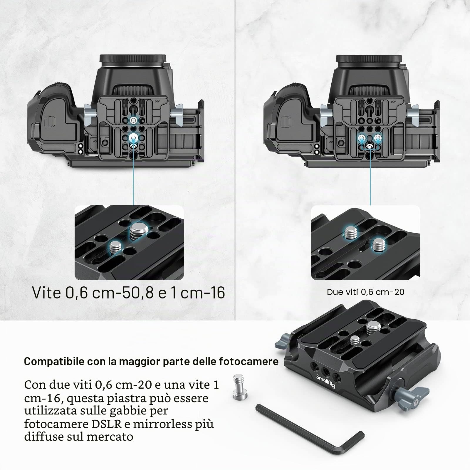 SMALLRIG Piastra di Base Universale LWS Piastradibase con Doppio Morsetto per Asta da 15 mm - 3357