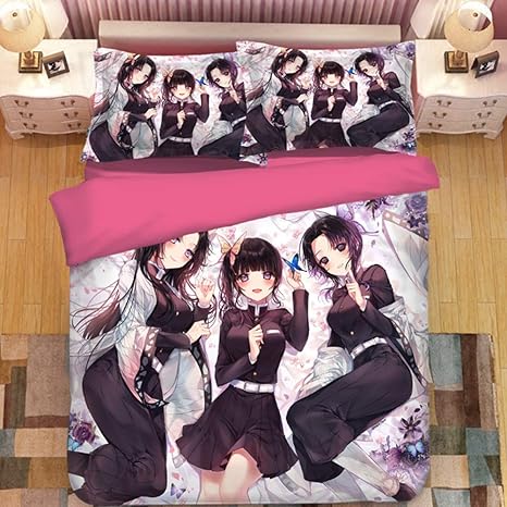 Amazon Co Jp アニメベッドシーツは4人のkimetsuんyaiba Kochou忍姉妹を設定する Beding Size 48inch ホーム キッチン