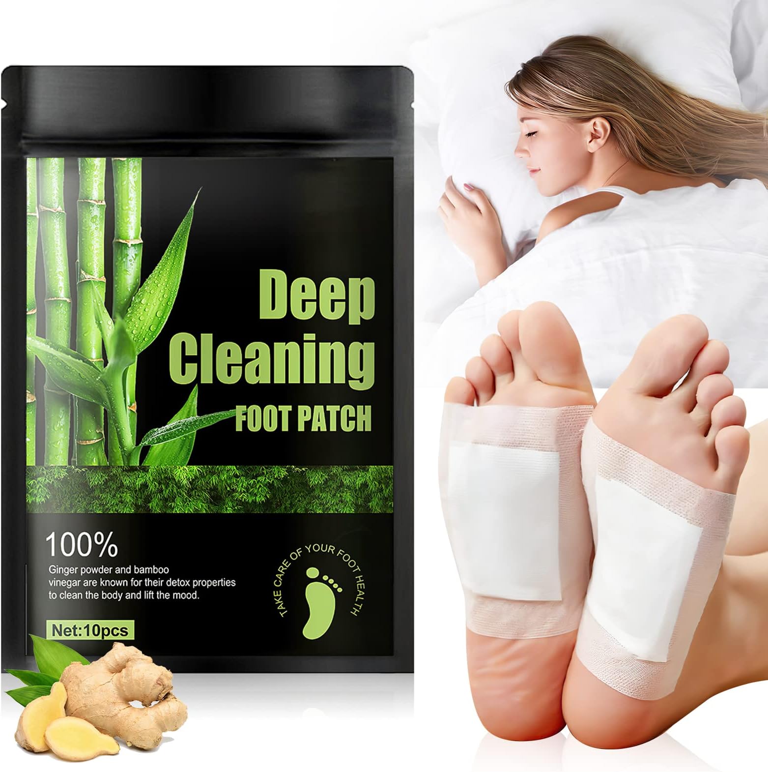 Body Detox Foot Patches, 10PCS Detox Foot Pads to Remove Toxins Clean Body & Deep Sleep, 100% Natural Deep Cleansing Foot Pads with Bamboo Vinegar and Ginger Powder for Body Detox & Blood Circulation