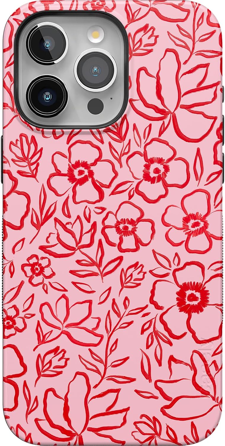 Casely iPhone 15 Pro Case | Blush Garden | Floral Doodle | Bold Protective Design | Compatible with MagSafe