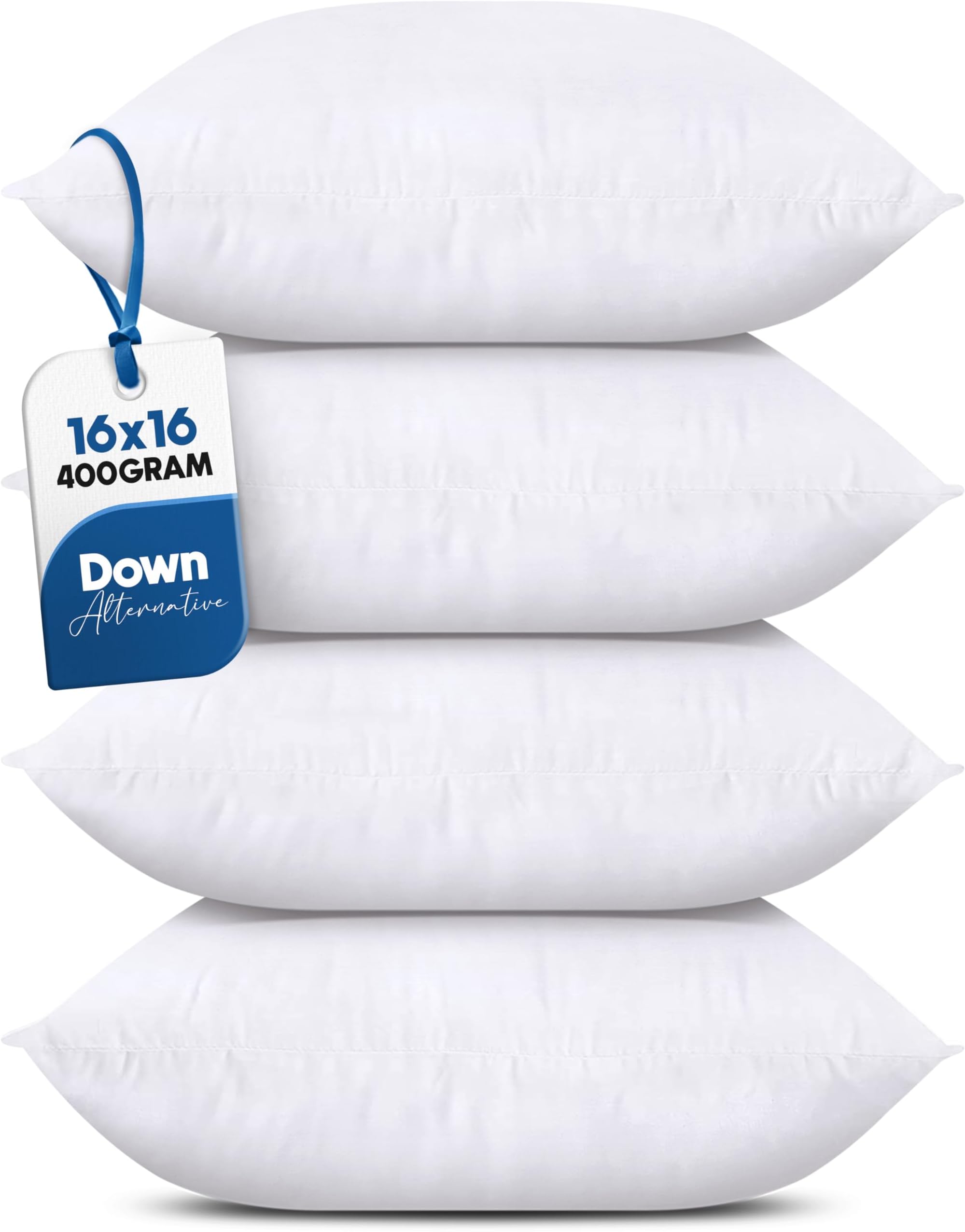 Cotton Blend Throw Pillows Insert (Pack of 4, White) - 16 X 16 Inches Bed And Couch Pillows - Indoor Decorative Pillows
