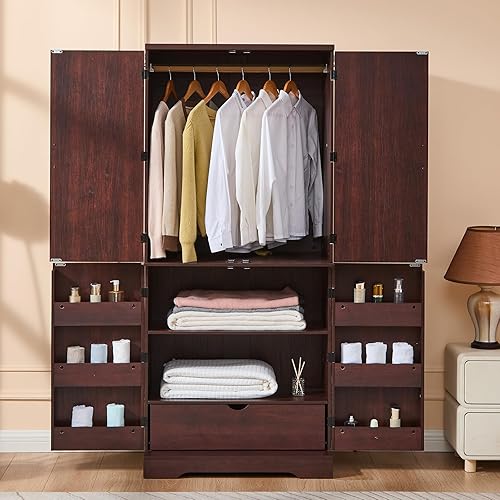 Vista 5 de LIDYUK Armario Armoire - Armario de almacenamiento de 72 pulgadas de alto con barra para colgar, estantes y cajón, armario independiente con puerta